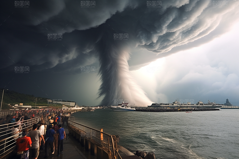 台风龙卷风极端天气风灾摄影图