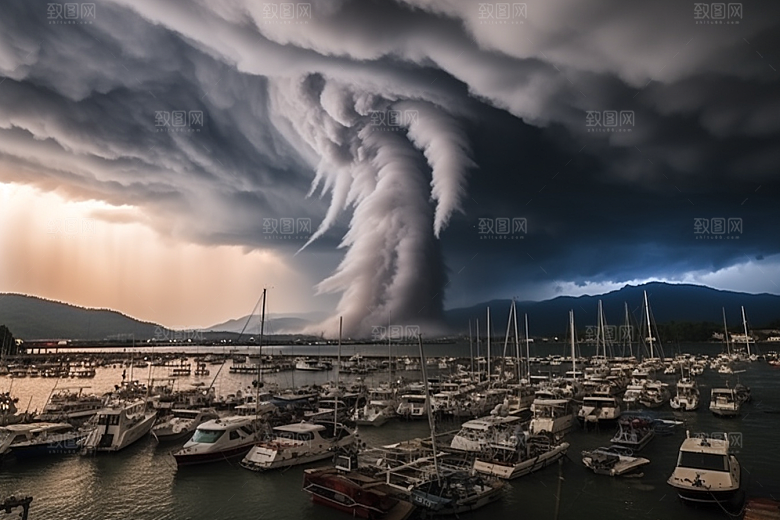 台风龙卷风平原极端天气摄影图
