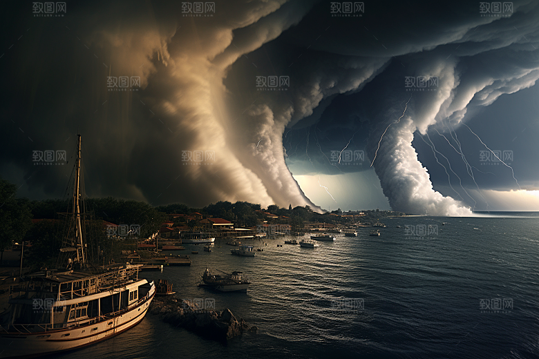 台风龙卷风极端天气平原摄影图