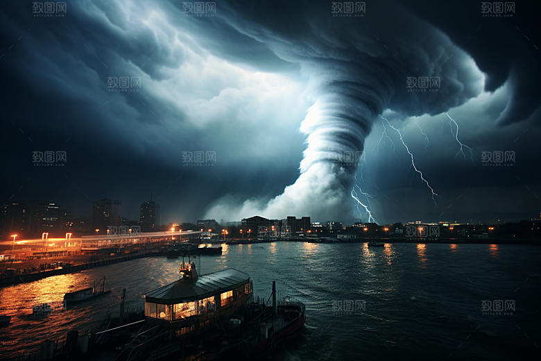 台风龙卷风夏季风灾摄影图