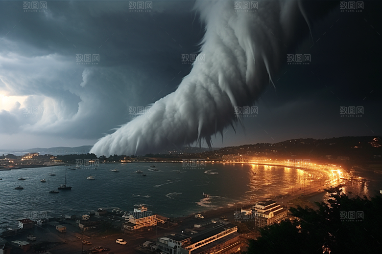 台风龙卷风平原风灾摄影图