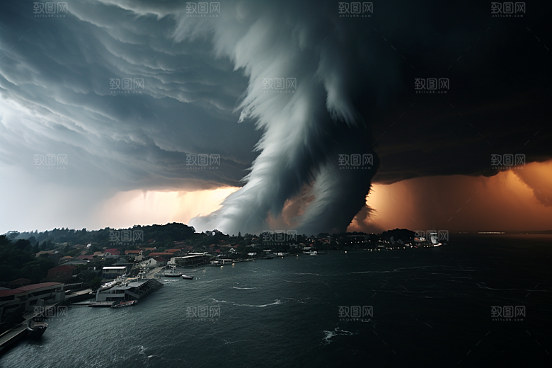 台风龙卷风极端天气平原摄影图