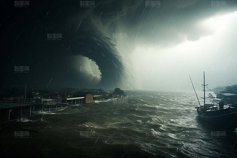 台风龙卷风平原天气摄影图