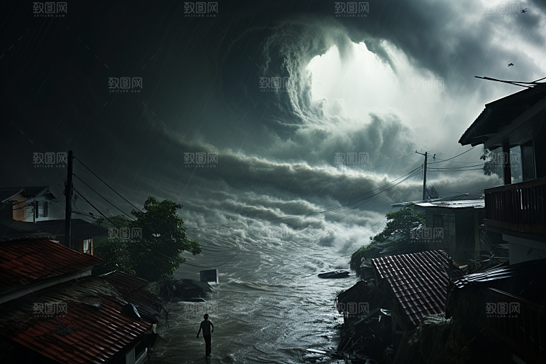 台风龙卷风天气自然灾害摄影图