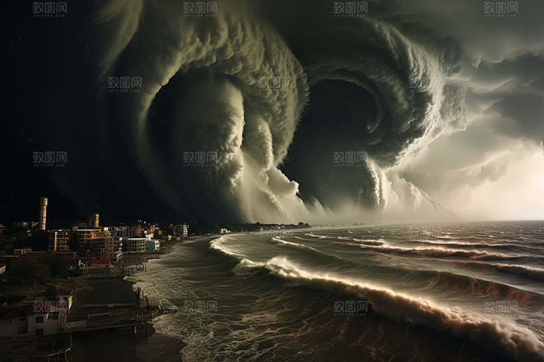 台风龙卷风极端天气平原摄影图