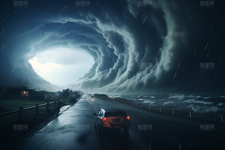 台风龙卷风夏季极端天气摄影图