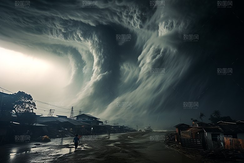 台风龙卷风极端天气风灾摄影图