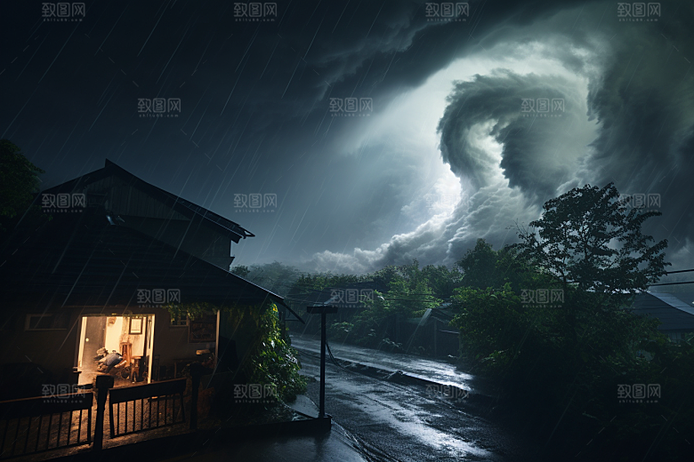 台风龙卷风风灾平原摄影图