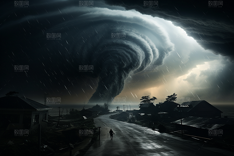 台风龙卷风平原极端天气摄影图