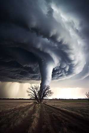 台风龙卷风平原气象摄影图