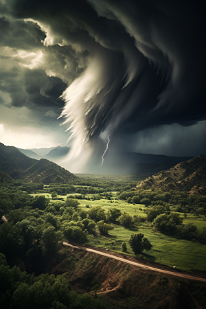 台风龙卷风极端天气平原摄影图