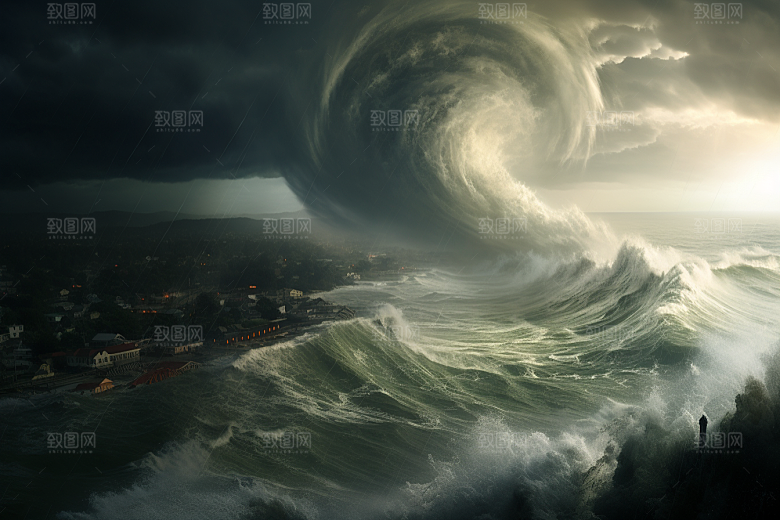 台风龙卷风天气风灾摄影图