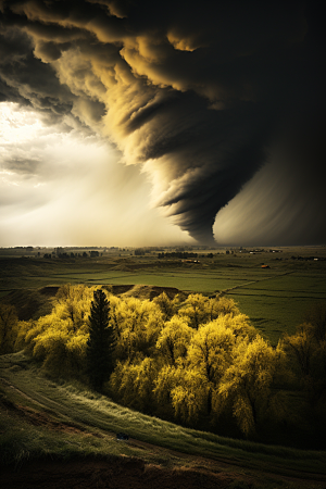 台风龙卷风风灾平原摄影图