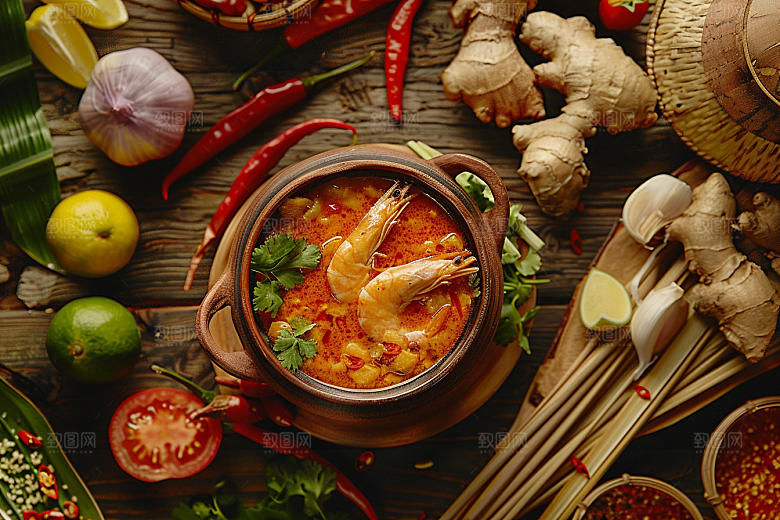 泰国菜美食冬阴功摄影图