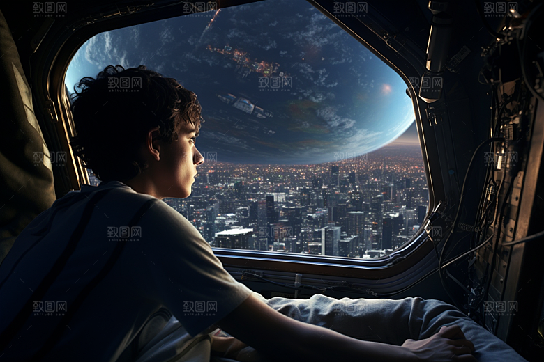 太空男孩太空舱科幻素材