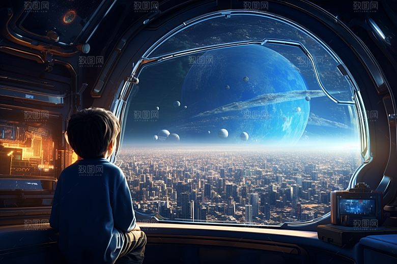 太空男孩太空舱科幻素材