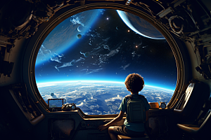 太空男孩宇航员地球素材