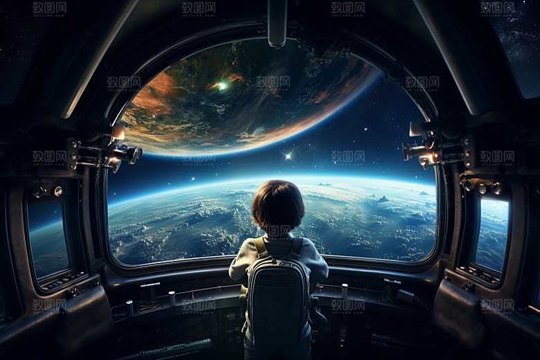太空男孩空间站宇宙星空素材