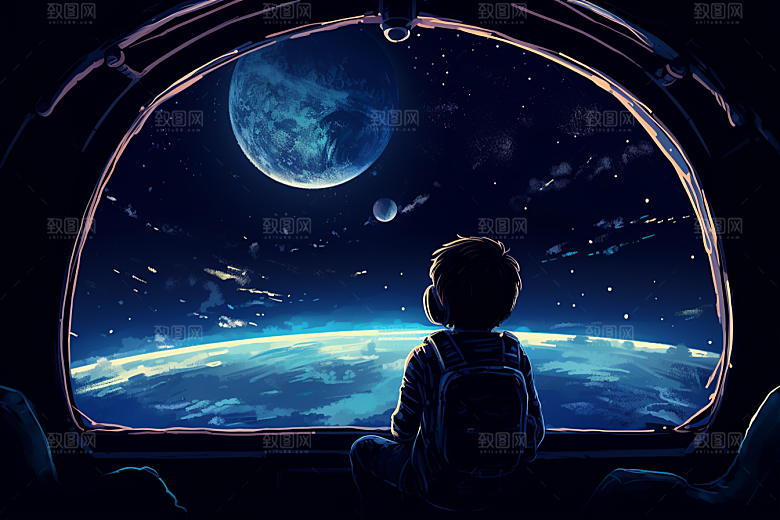 太空男孩地球宇宙星空素材