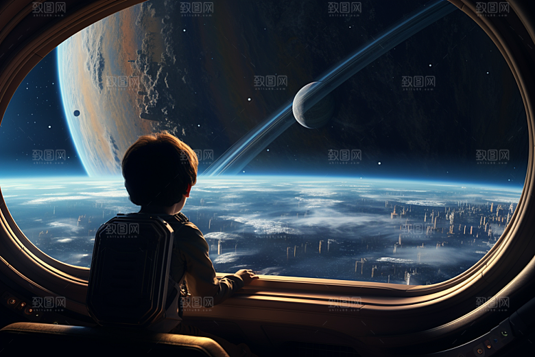 太空男孩空间站地球素材
