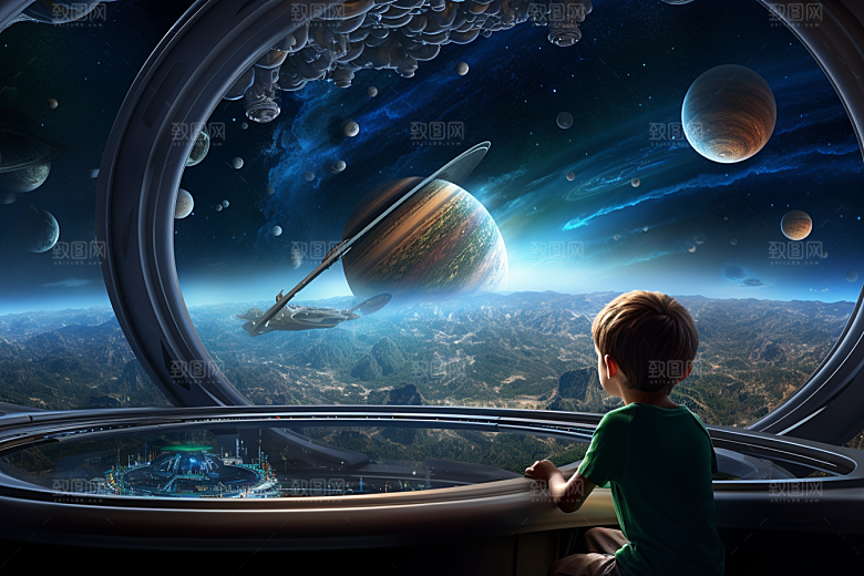 太空男孩空间站宇宙星空素材