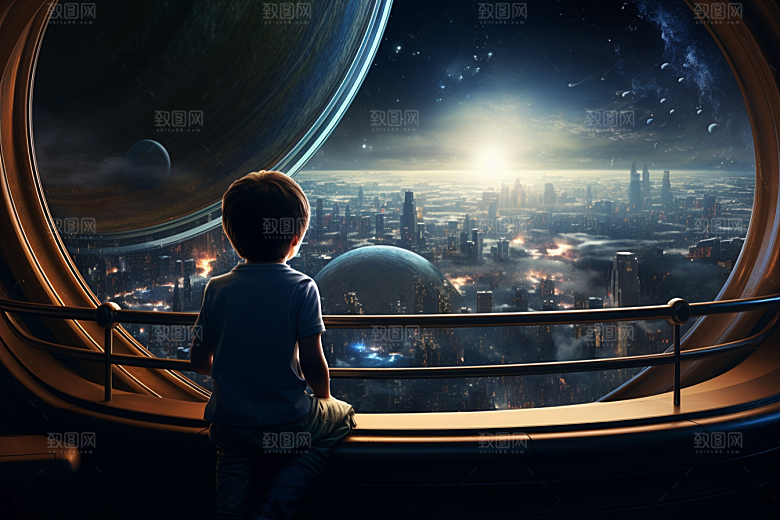 太空男孩空间站科技感素材