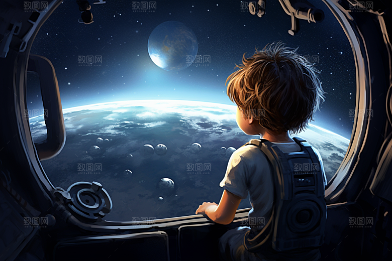 太空男孩宇宙星空地球素材