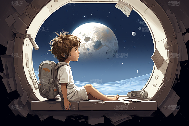 太空男孩宇宙星空太空舱素材