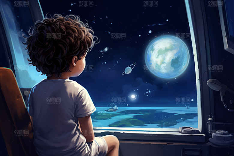 太空男孩地球科技感素材