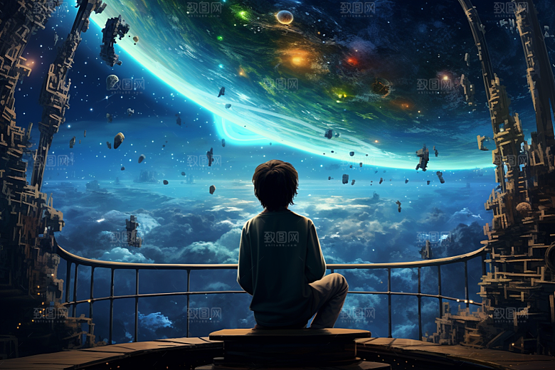 太空男孩未来科技感素材