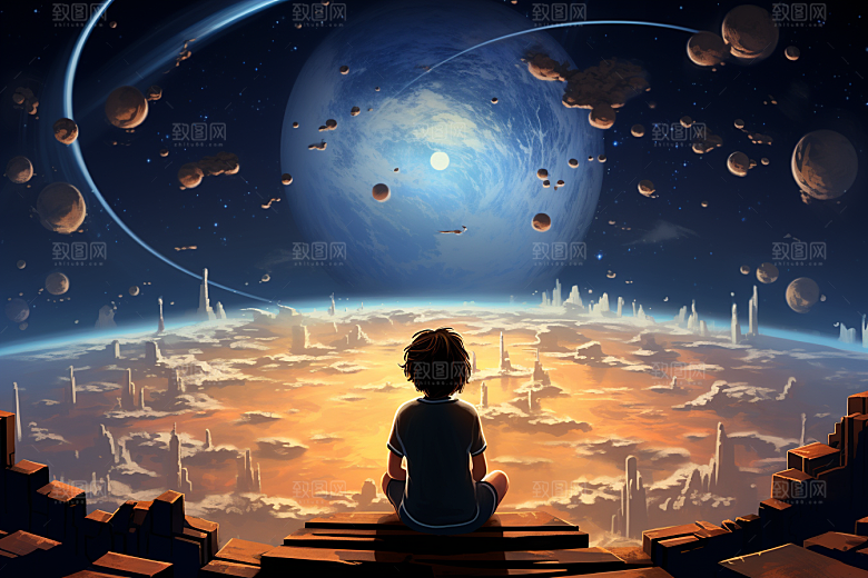 太空男孩宇宙星空星球素材