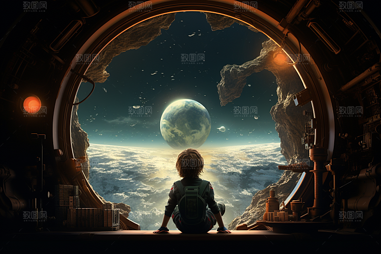 太空男孩宇宙星空太空舱素材