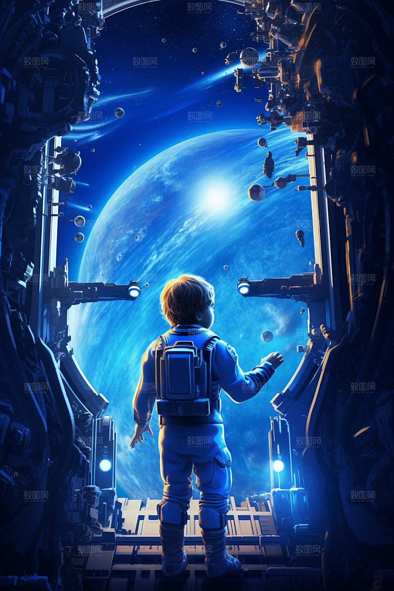 太空男孩宇宙星空空间站素材