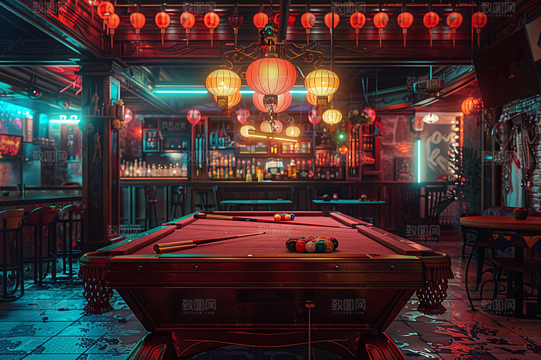 台球室器材运动摄影图