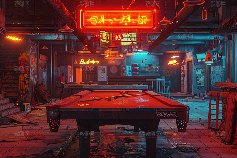 台球室台球桌桌球摄影图