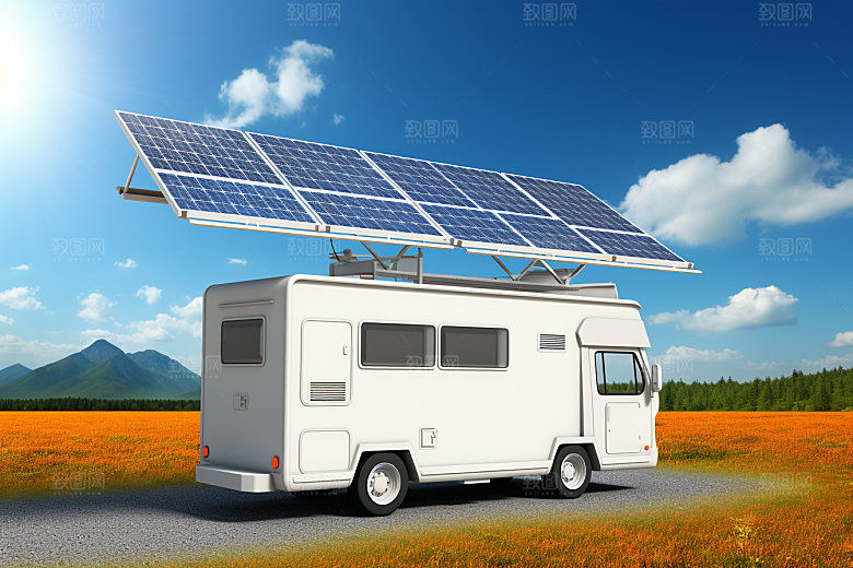 太阳能房车高清旅行摄影图