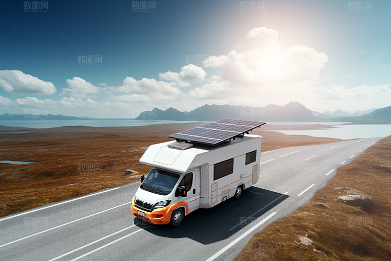 太阳能房车景色高清摄影图