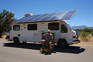 太阳能房车户外房车充电摄影图