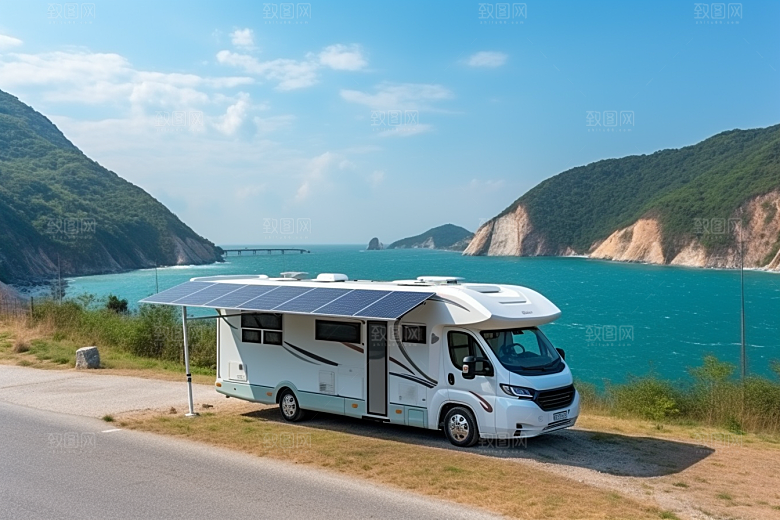 太阳能房车房车充电旅游摄影图