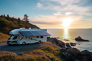 太阳能房车房车充电高清摄影图