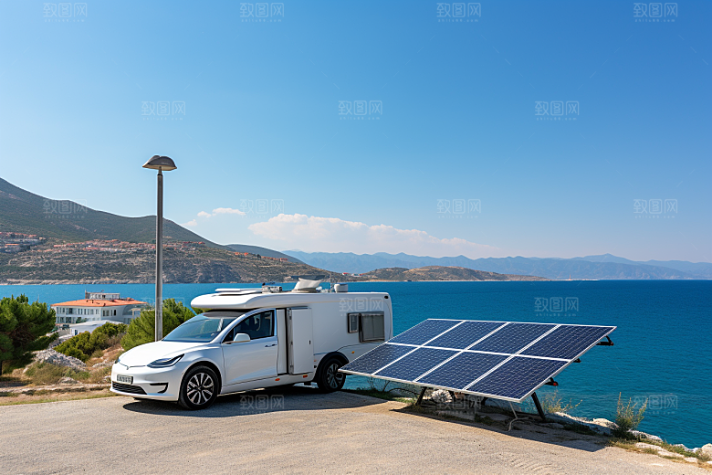 太阳能房车景色大气摄影图