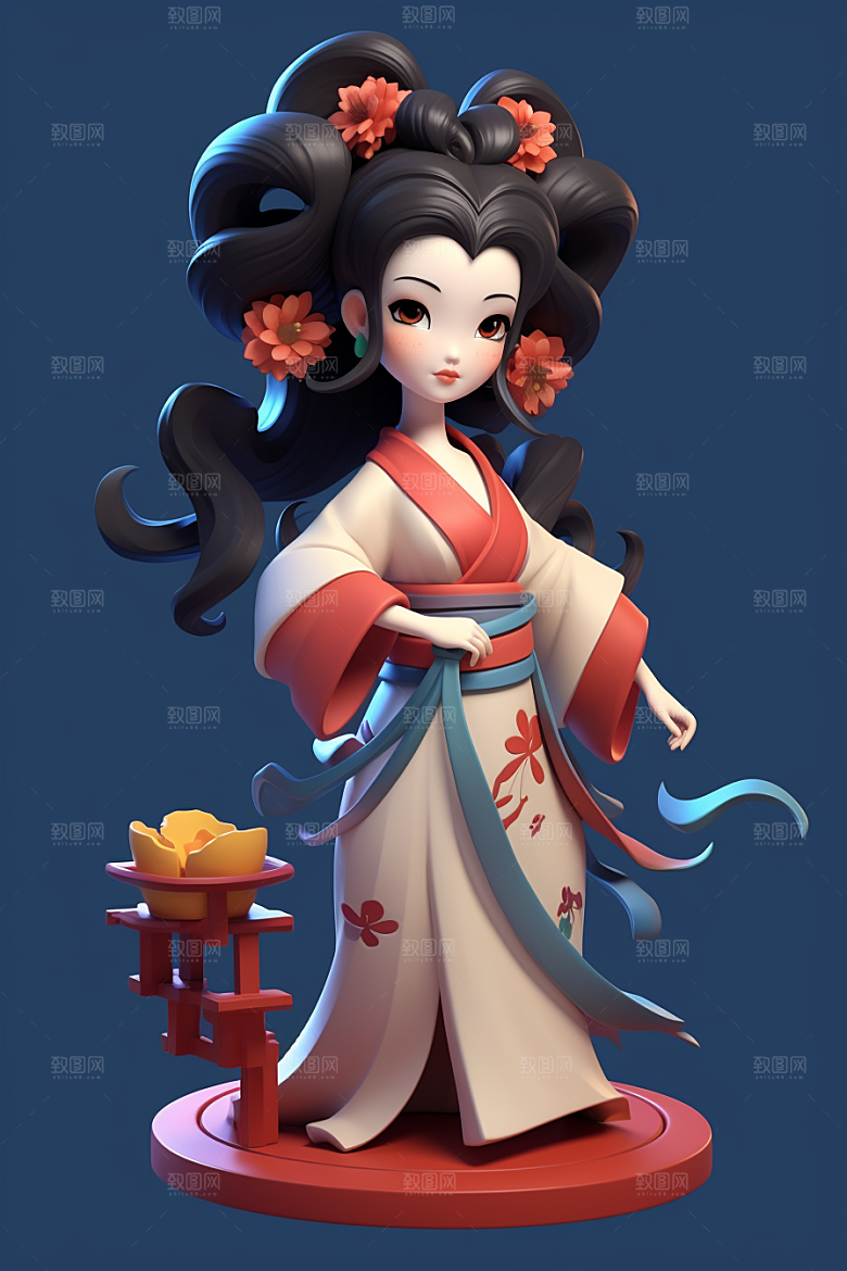 唐风人物古代女子优雅模型