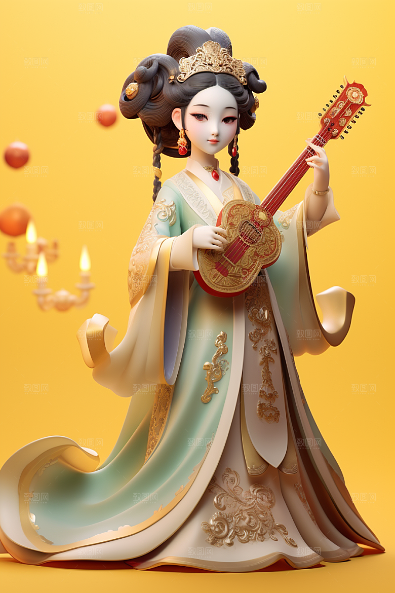 唐风人物传统服饰优雅模型