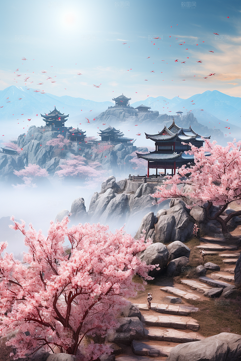 春季桃花美丽山花烂漫摄影图