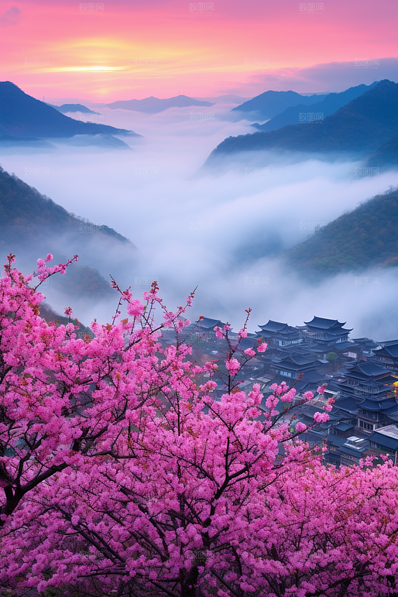 春季桃花美丽花卉摄影图