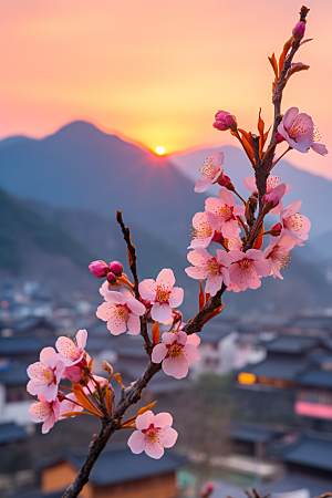 春季桃花花卉桃花林摄影图