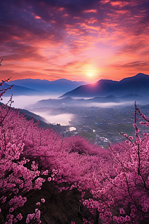 春季桃花风景山花烂漫摄影图