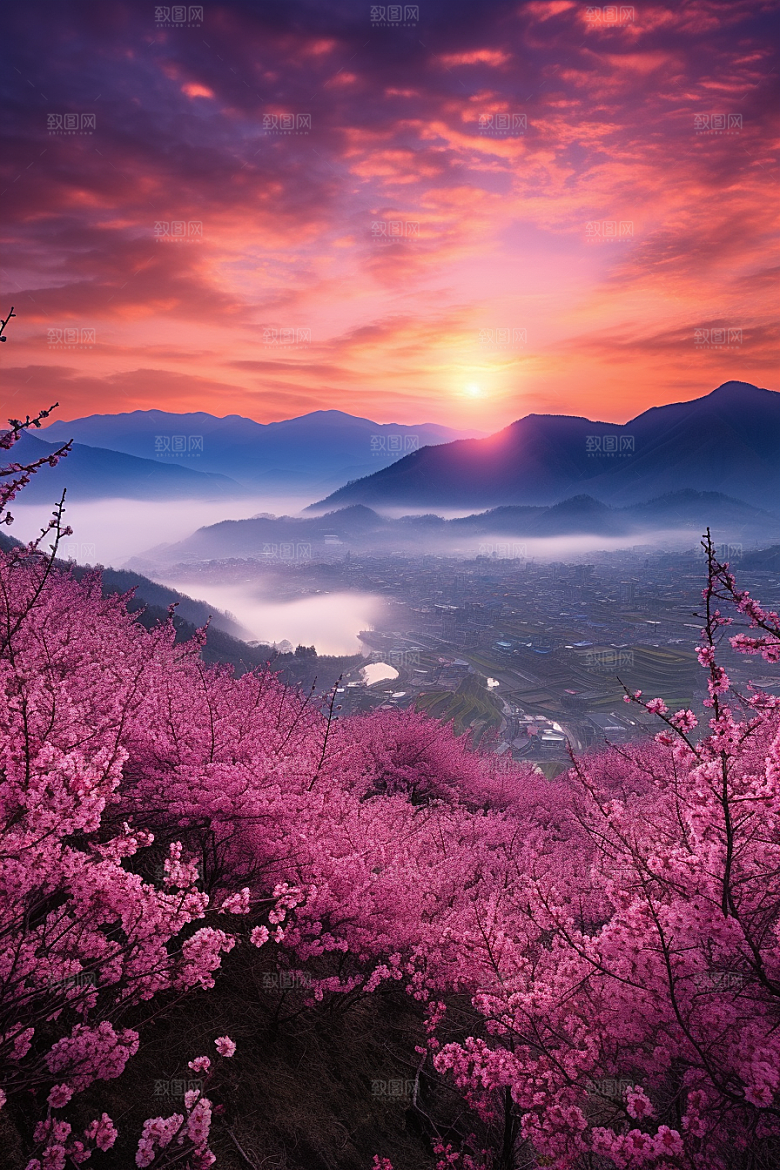 春季桃花风景山花烂漫摄影图