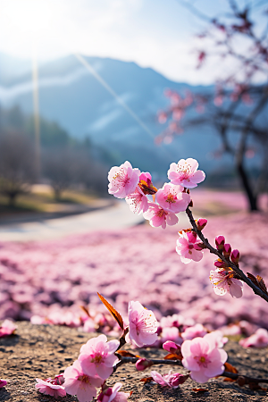 春季桃花美丽桃园摄影图