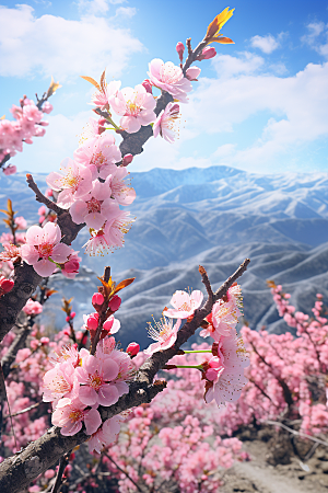春季桃花桃园桃花林摄影图